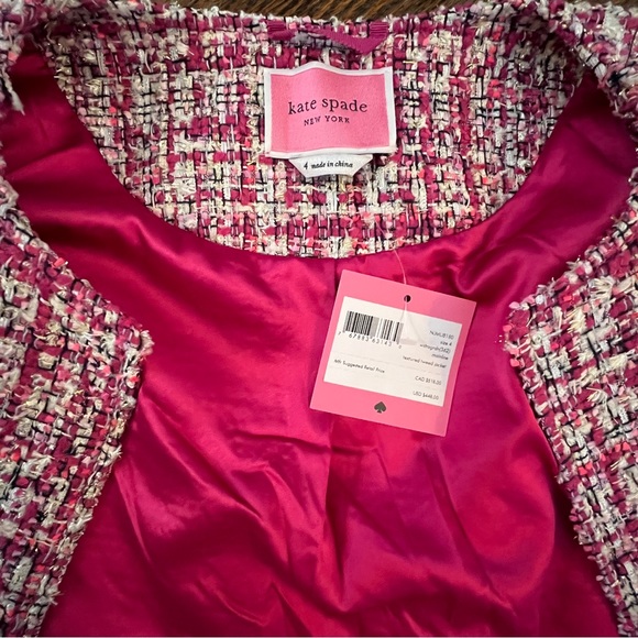 ✨HOST PICK✨ NWT KATE SPADE PINK TEXTURED TWEED JACKET, SIZE 4 - Picture 5 of 9